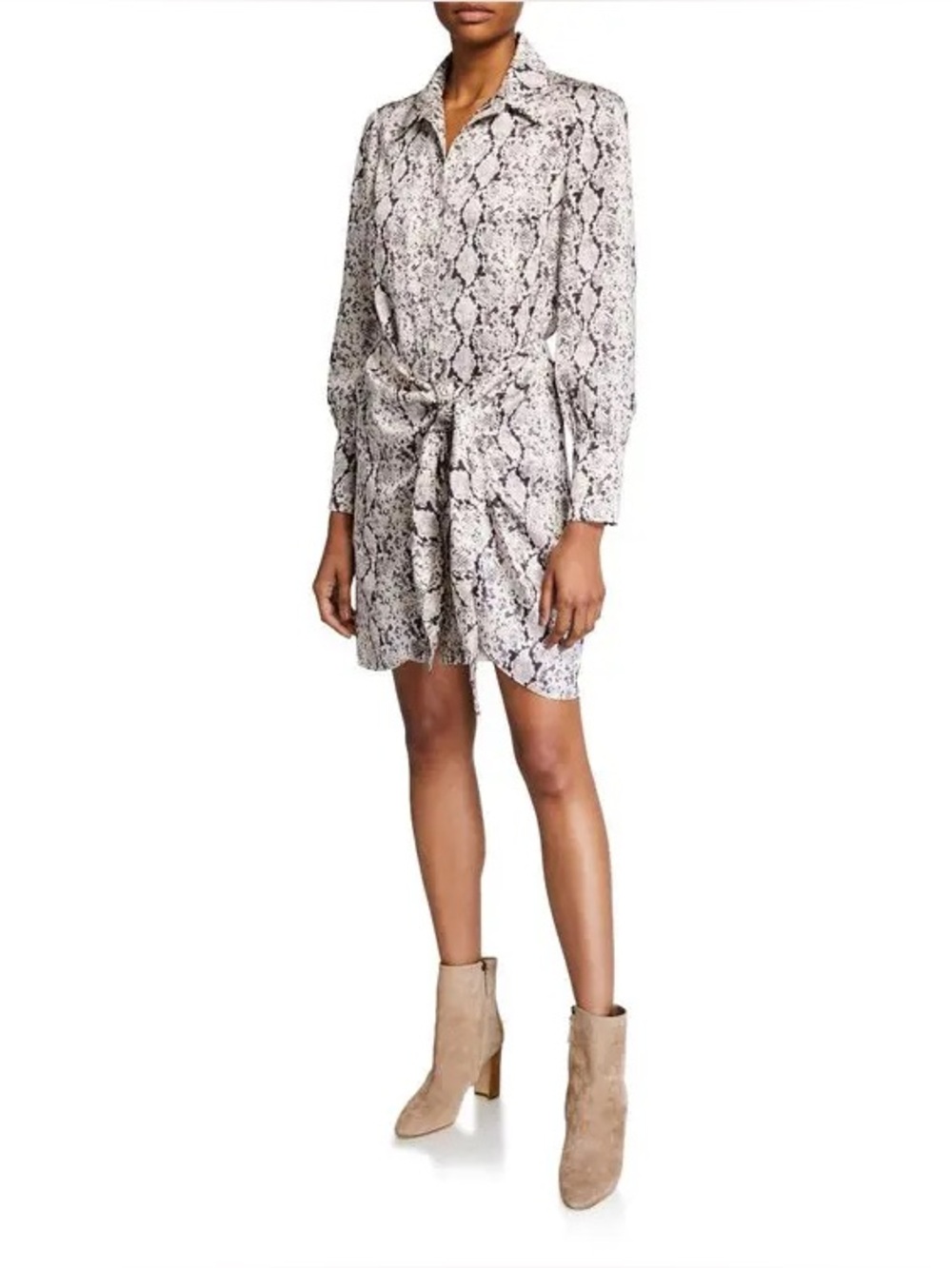 Cinq à Sept Gaby Snake Print Tie Front Shirt Dress Size 4